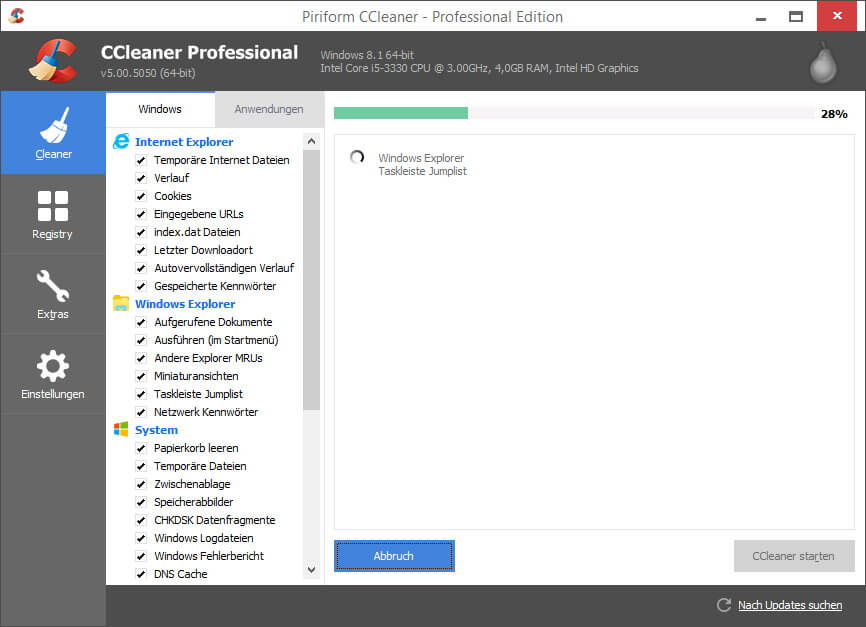 Screenshot des CCleaners - Betroffen ist Verison v5.33.6162 für 32bit Windows