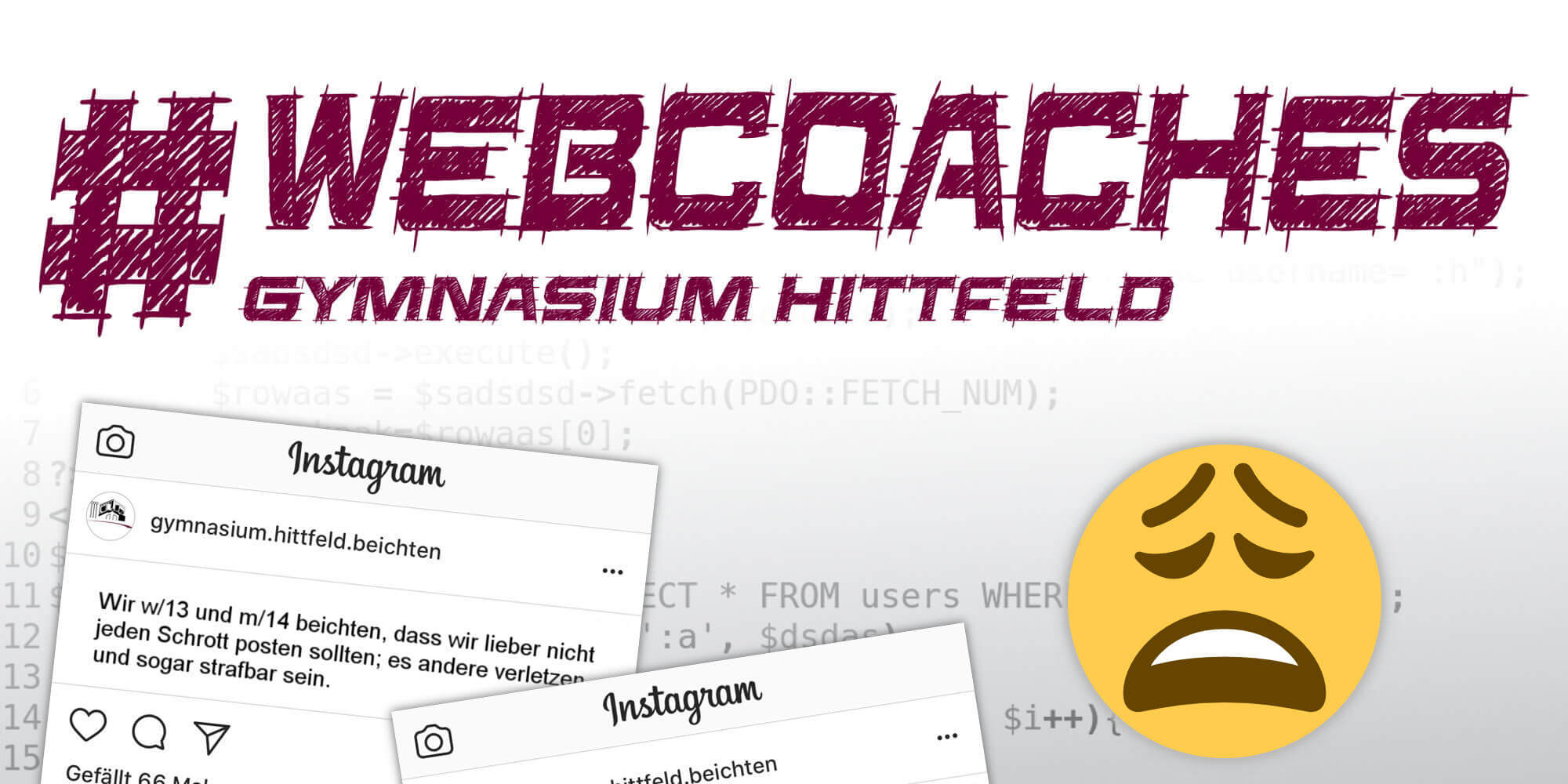Banner - #Webcoaches informieren über Insta-Beichte (Emoji von Twitter INC. unter CC-BY-4.0)
