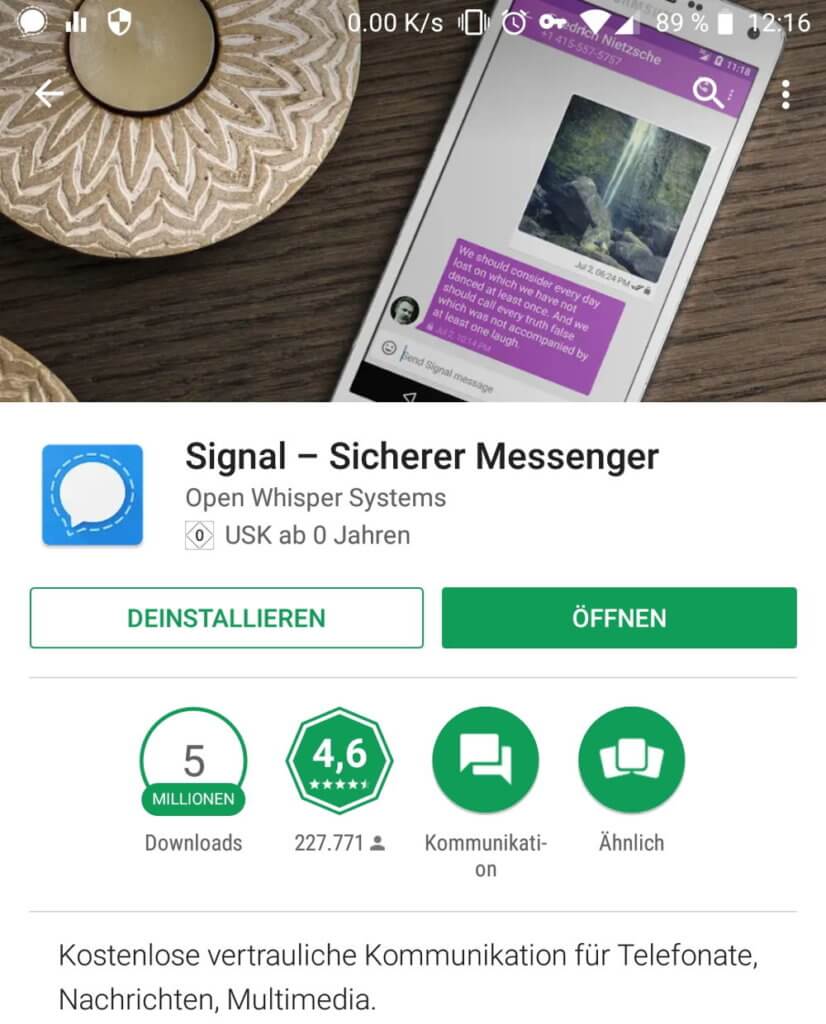 Screenshot des Messengers Signal