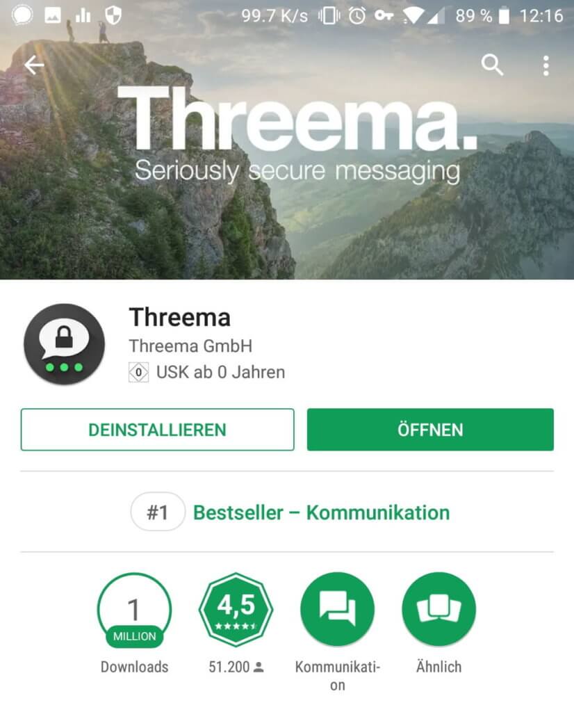 Screenshot des Messengers Threema