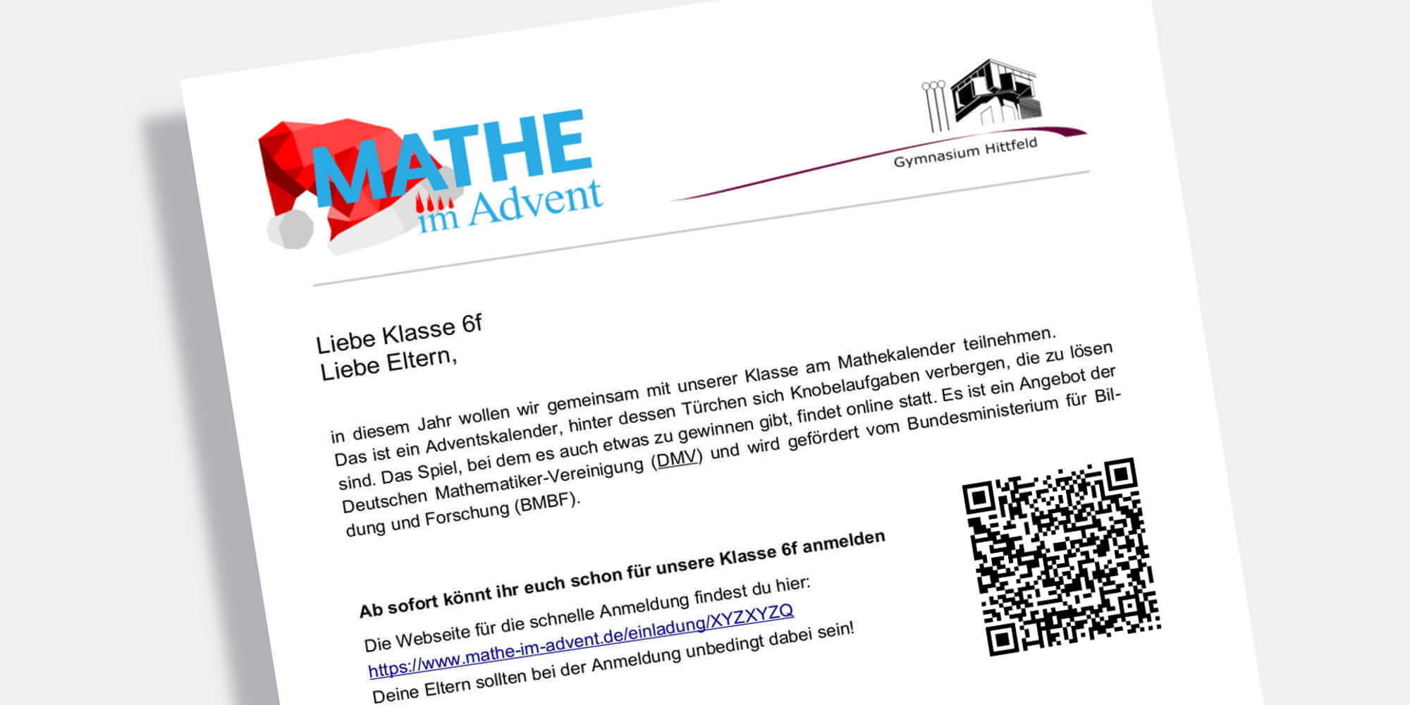 Einladung zum Klassenspiel Mathe im Advent