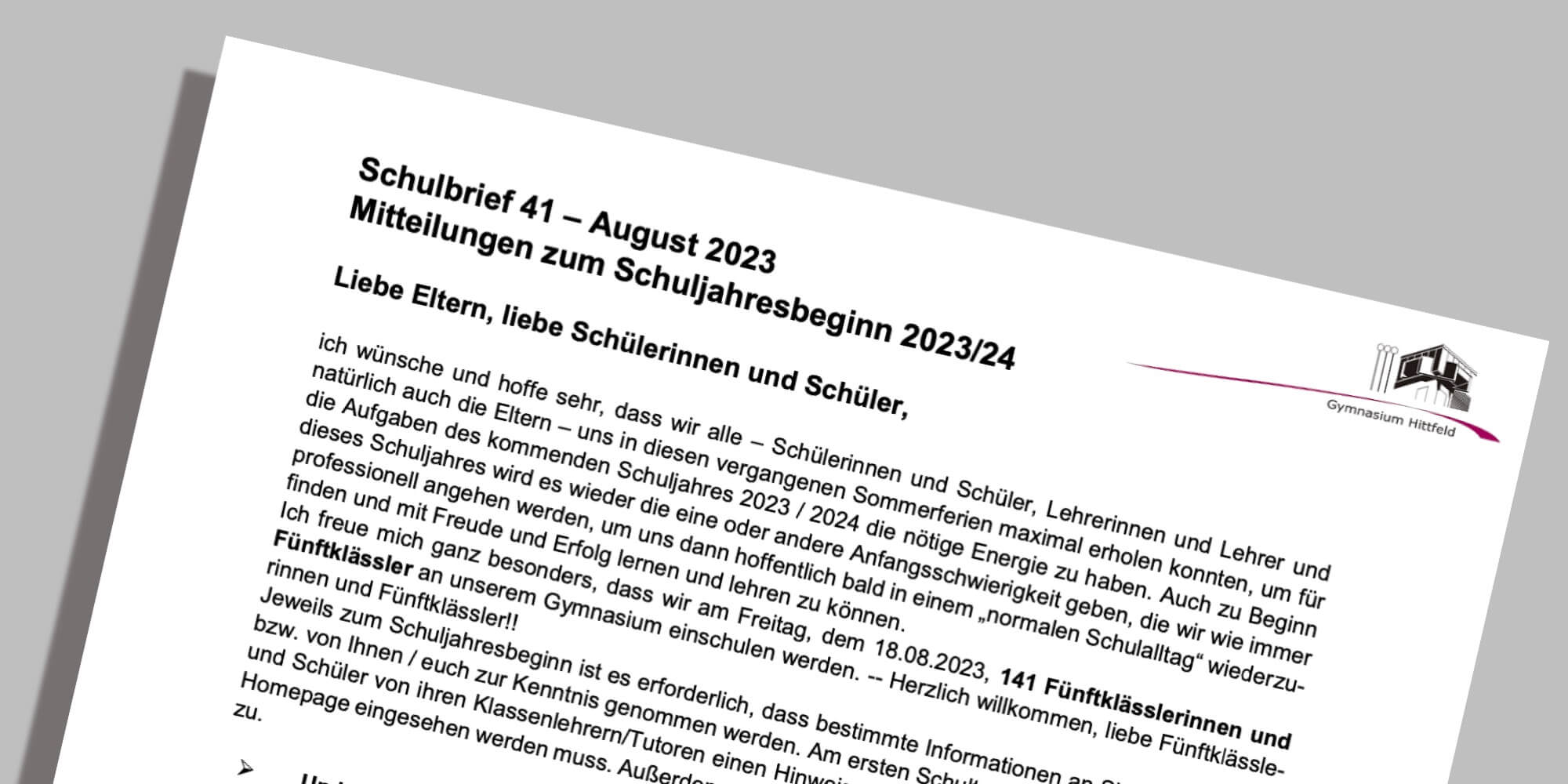 Beitragsbild - 1. Schulbrief 23-24